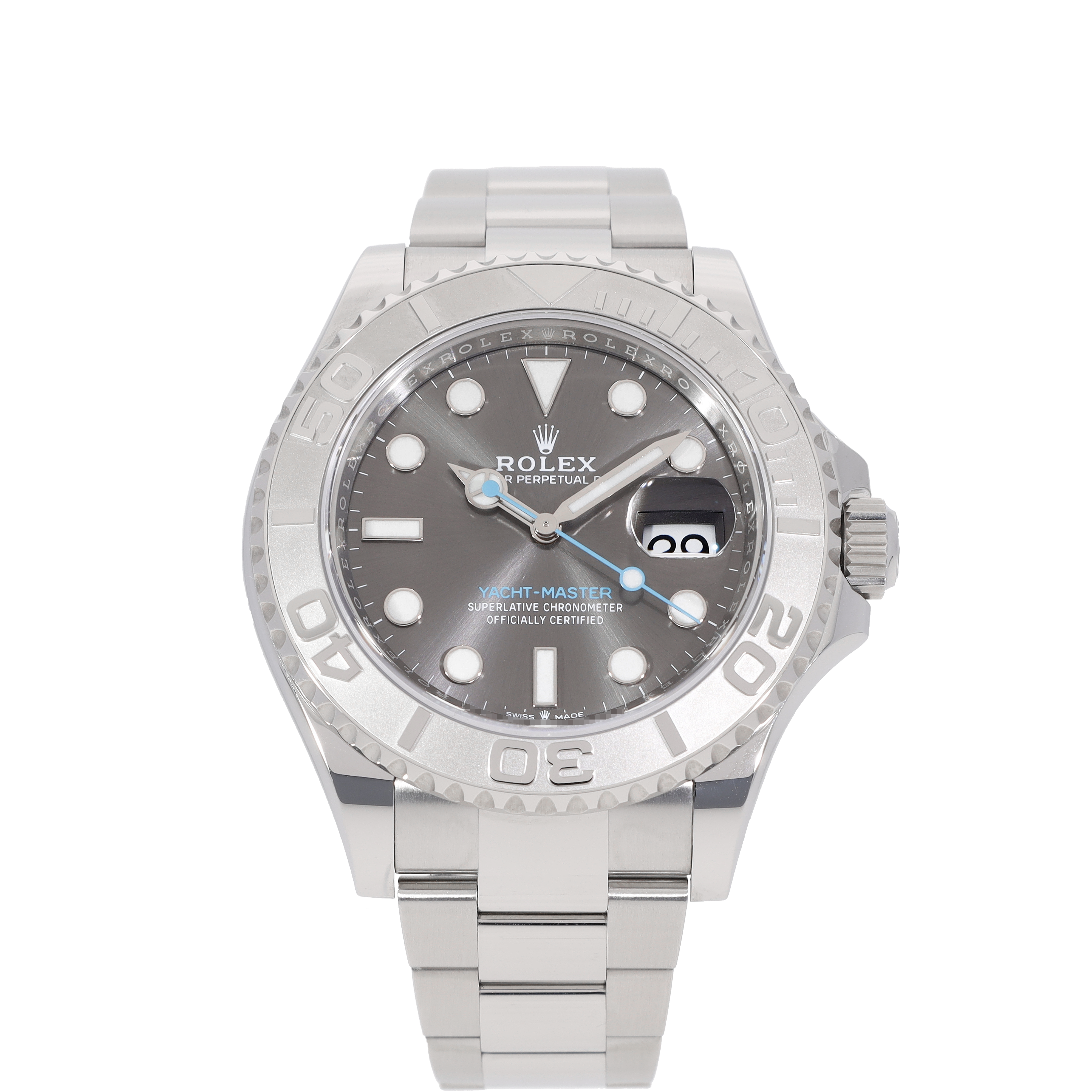 Rolex Yacht-Master 40mm Stainless Steel, Platinum Bezel, Blue Dial, Oyster Bracelet Ref. 116622 Pre-owned - NYC Luxury - Pre Owned