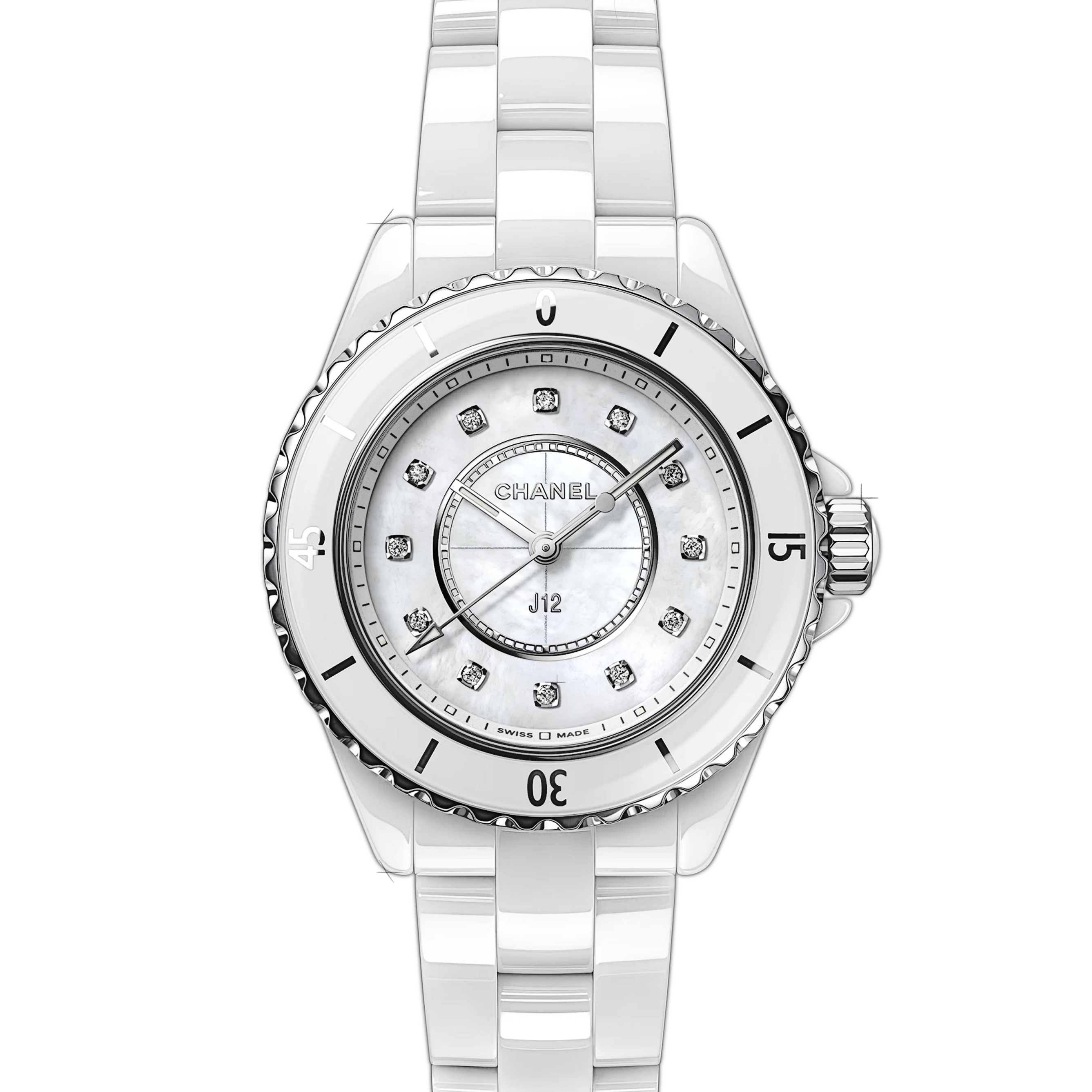  Chanel J12 Moon Phase Mother of Pearl Dial White Ceramic Mens  Watch H3404 : Clothing, Shoes & Jewelry